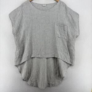 ARTISTS & REVOLUTIONARIES Top One Size 100% Linen Striped Hi-Low Lagenlook Gray